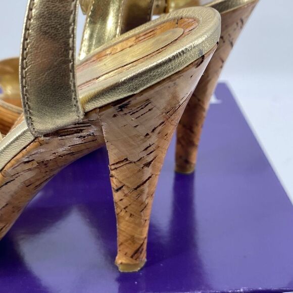 Enzo Angiolini Bamboo Easenya Open Toe Heels Leather‎ Gold Natural 6.5 - Picture 10 of 15